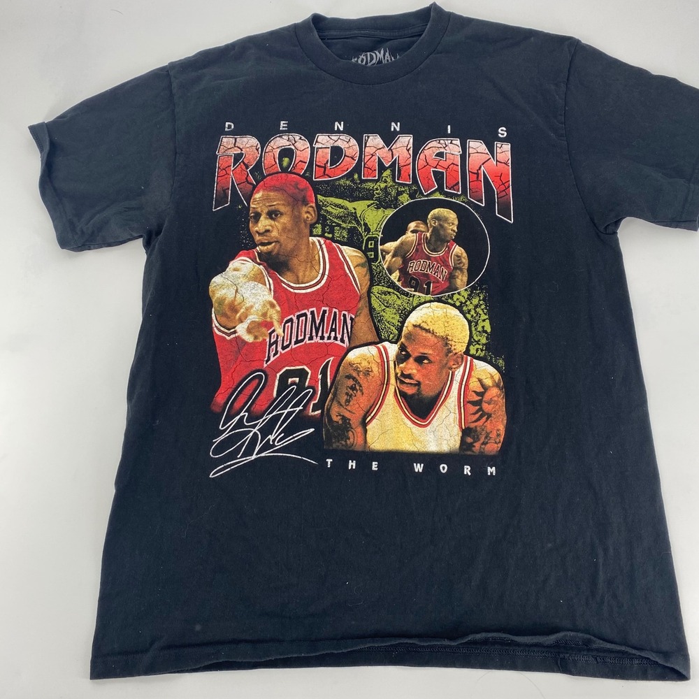 Dennis Rodman The Worm Graphic‎ T Shirt Black Large Mens Basketball NBA
